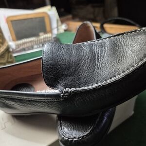 womens Black hush puppies Leather Loafers